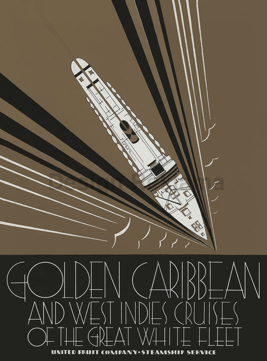 Golden Caribbean Cruises United Fruit Company, 1937. Unframed Vintage Travel Poster Vintage Travel Poster Design Reklama
