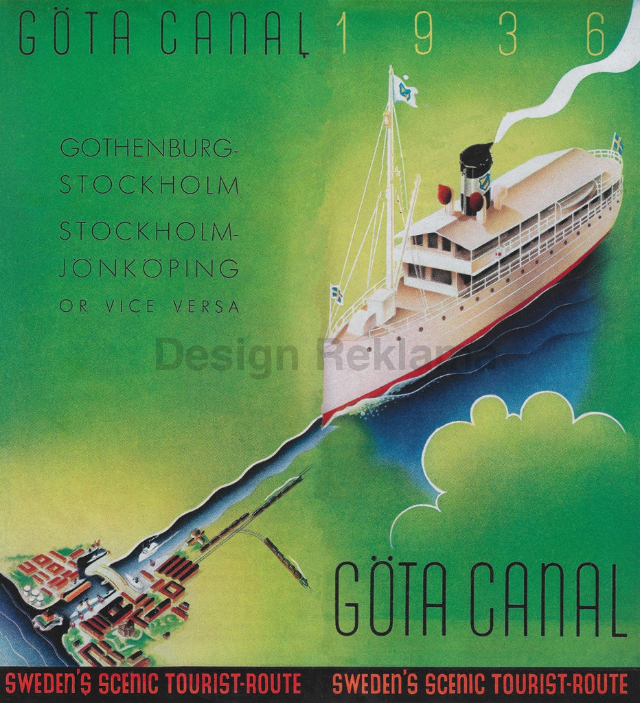Gota Canal Sweden's Scenic Line, 1936. Unframed Vintage Travel Poster Vintage Travel Poster Design Reklama