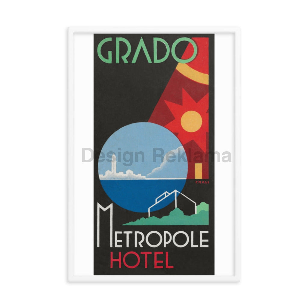 Grado - Metropole Hotel Poster, 1938. Designed by Enrico Crali. Framed Vintage Travel Poster Vintage Travel Poster Design Reklama