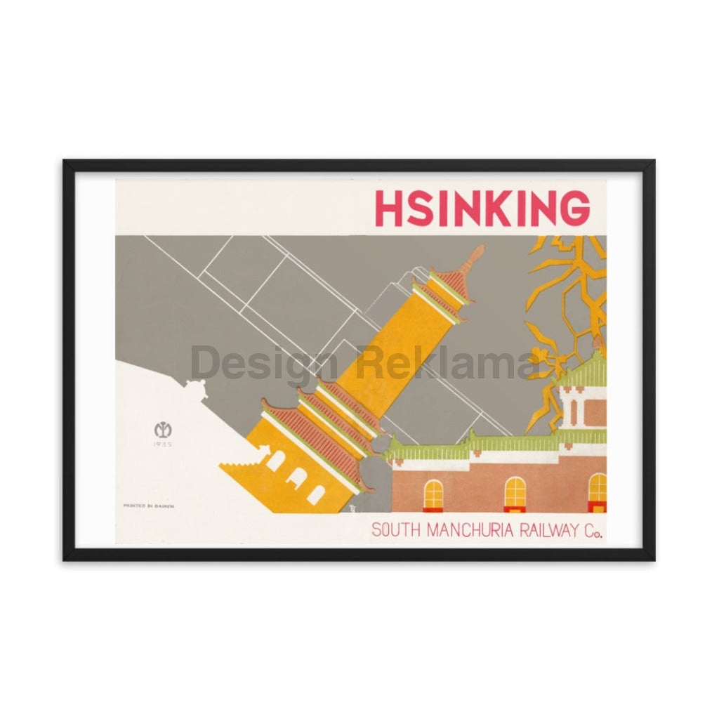 Guide to Hsinking, Manchuria issued by the South Manchurian Railway, 1935. Framed Vintage Travel Poster Vintage Travel Poster Design Reklama