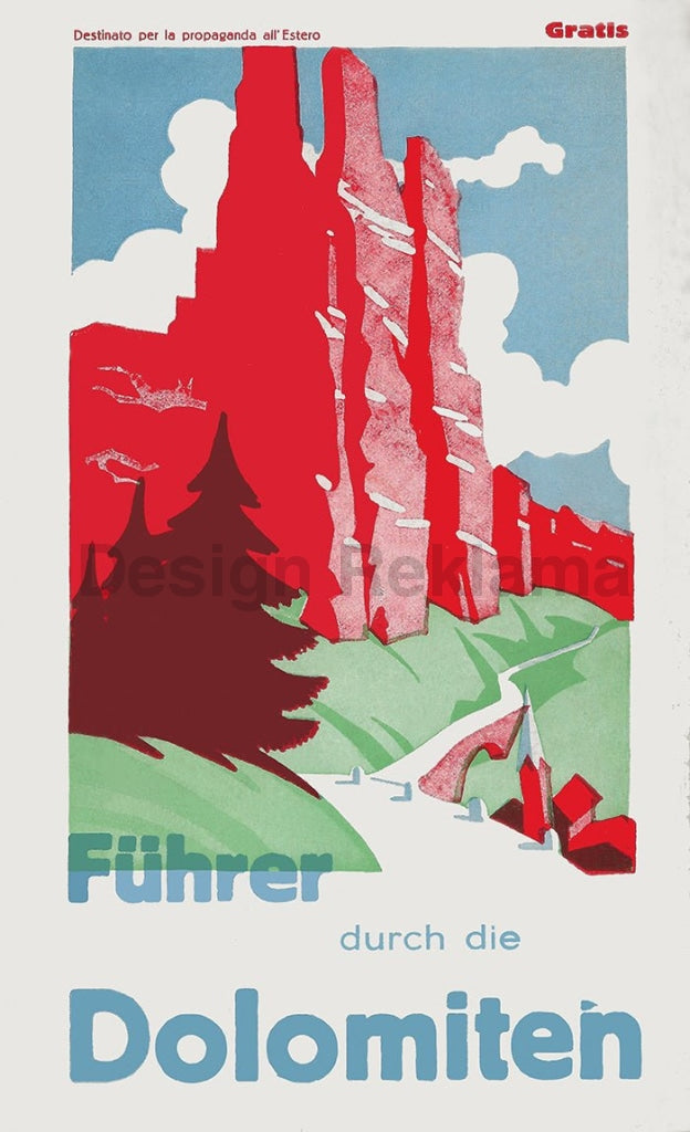 Guide to the Dolomites, Italy circa 1934. Unframed Vintage Travel Poster Vintage Travel Poster Design Reklama