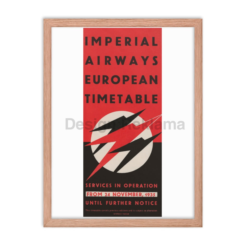 Imperial Airways European Timetable 1935. Designed by Lee-Elliott. Framed Vintage Travel Poster Vintage Travel Poster Design Reklama