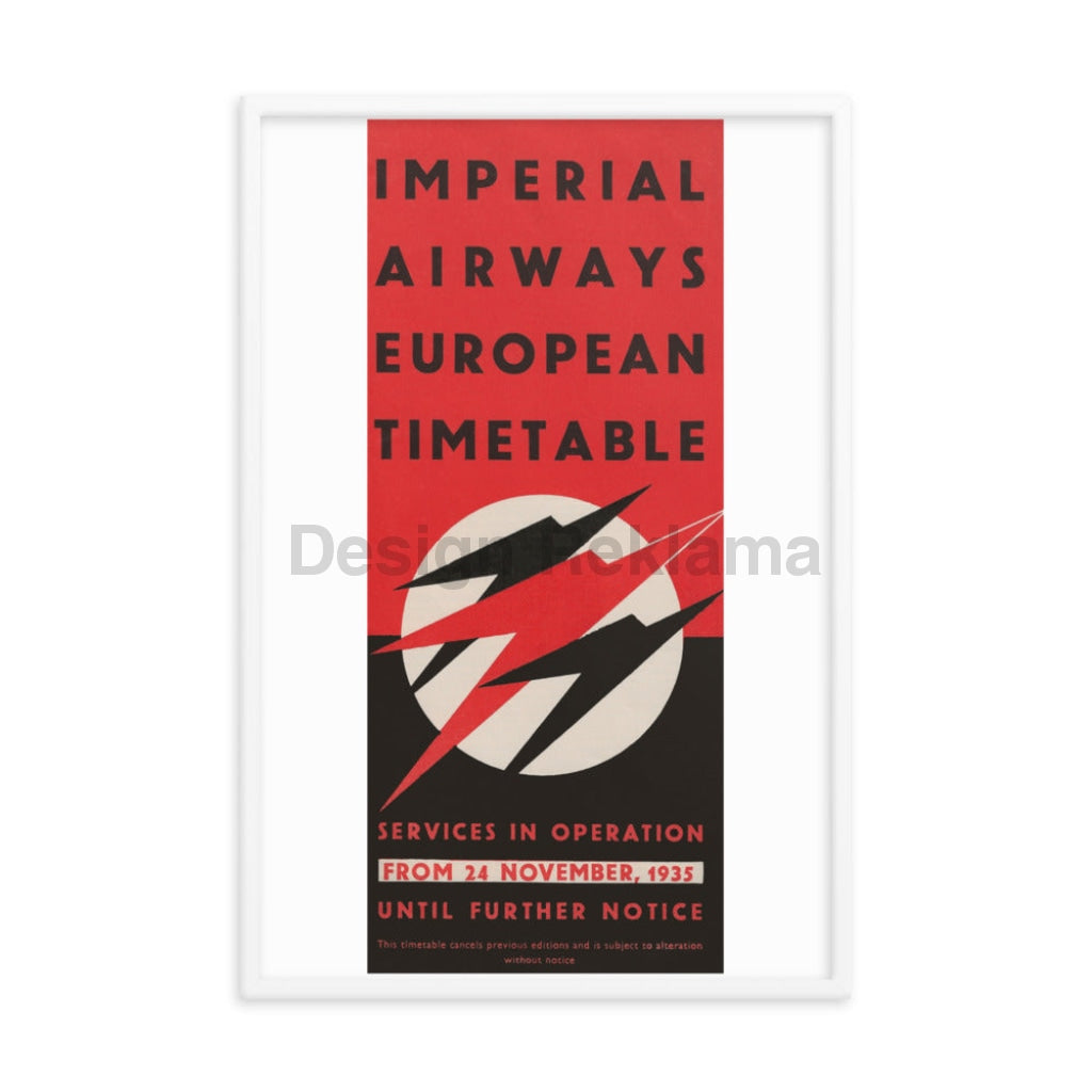 Imperial Airways European Timetable 1935. Designed by Lee-Elliott. Framed Vintage Travel Poster Vintage Travel Poster Design Reklama