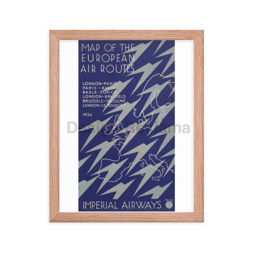 Imperial Airways Map of the European Air Routes, 1934. Designed by Lee-Elliott. Framed Vintage Travel Poster Vintage Travel Poster Design Reklama