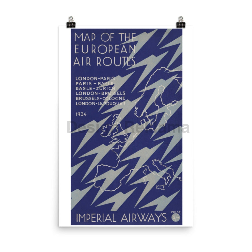 Imperial Airways Map of the European Air Routes, 1934. Designed by Lee-Elliott. Unframed Vintage Travel Poster Vintage Travel Poster Design Reklama