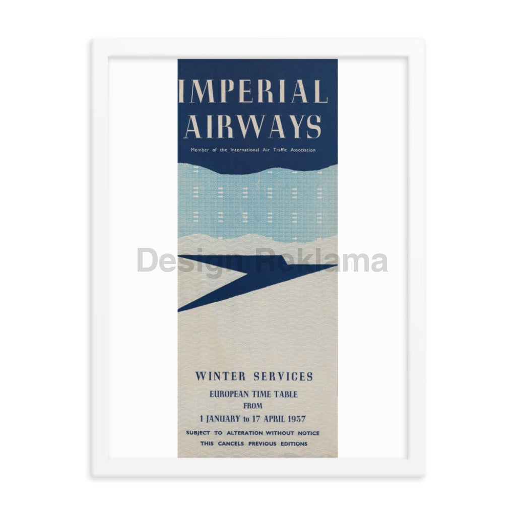 Imperial Airways - Winter Services European Time Table, 1937. Framed Vintage Travel Poster Vintage Travel Poster Design Reklama