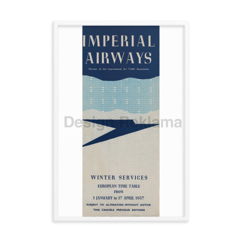 Imperial Airways - Winter Services European Time Table, 1937. Framed Vintage Travel Poster Vintage Travel Poster Design Reklama