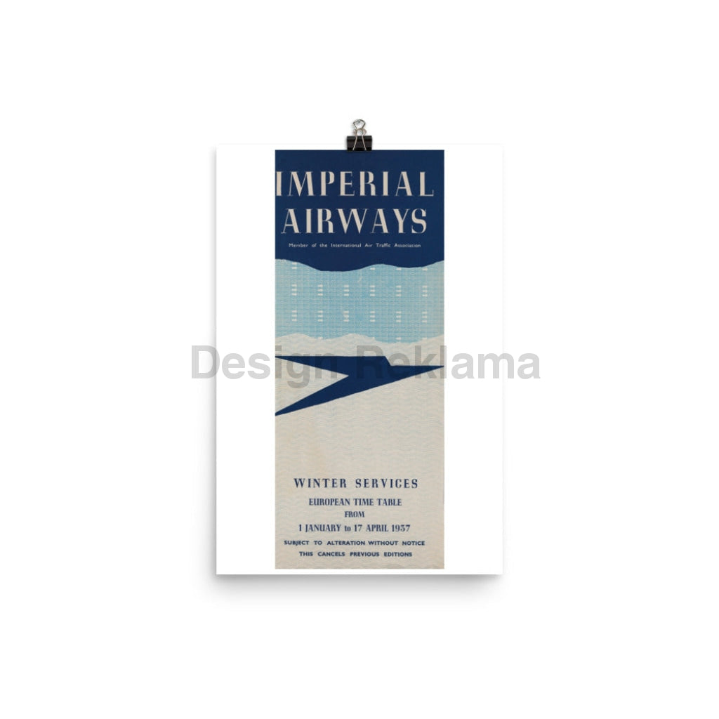 Imperial Airways - Winter Services European Time Table, 1937. Unframed Vintage Travel Poster Vintage Travel Poster Design Reklama