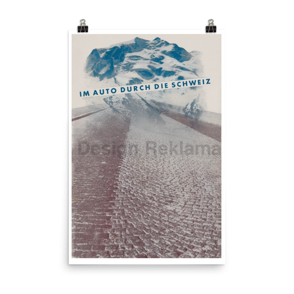 In An Auto Through Switzerland, 1939. Designed by Herbert Matter. Unframed Vintage Travel Poster Vintage Travel Poster Design Reklama