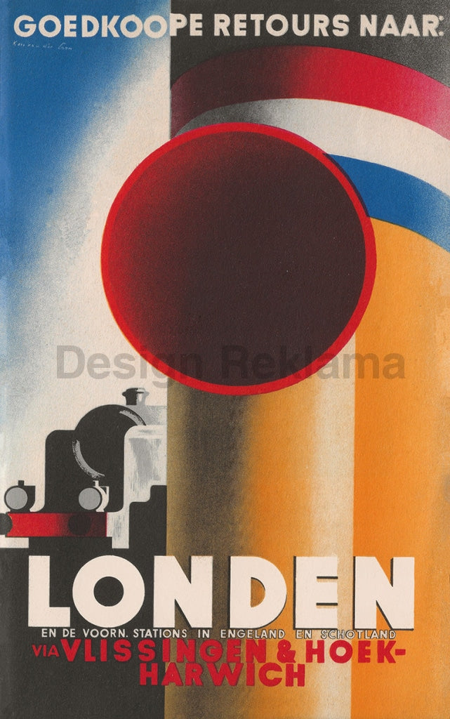Inexpensive Return Trips To London Via Vlissingen & Harwich, 1938. Framed Vintage Travel Poster Vintage Travel Poster Design Reklama