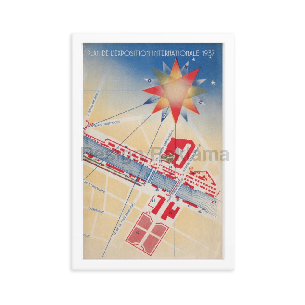 International Exposition Paris, France, 1937. (Paris World's Fair). Framed Vintage Travel Poster Vintage Travel Poster Design Reklama