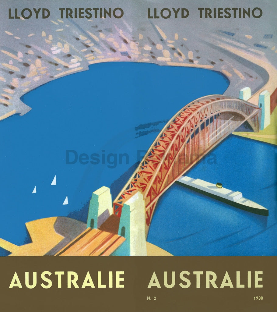 Lloyd Triestino Lines To Australia, 1935. Unframed Vintage Travel Poster Vintage Travel Poster Design Reklama