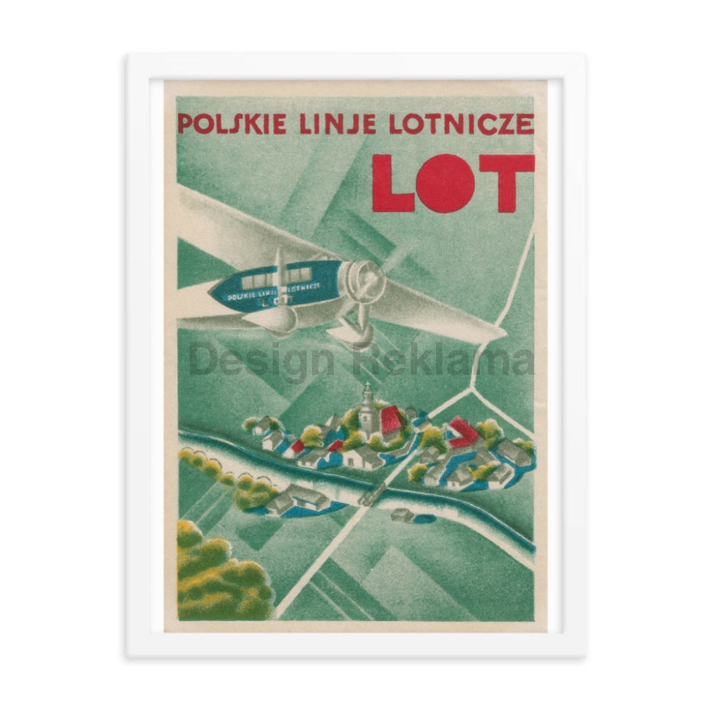 LOT Polish Airlines, 1935. Version 2. Framed Vintage Travel Poster Vintage Travel Poster Design Reklama