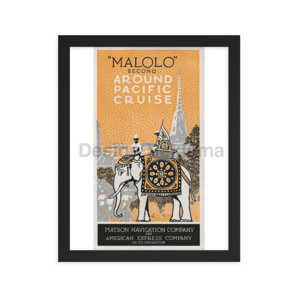 Malolo Second Around Pacific Cruise, 1930. Matson Navigation Company and American Express. Framed Vintage Travel Poster. Vintage Travel Poster Design Reklama