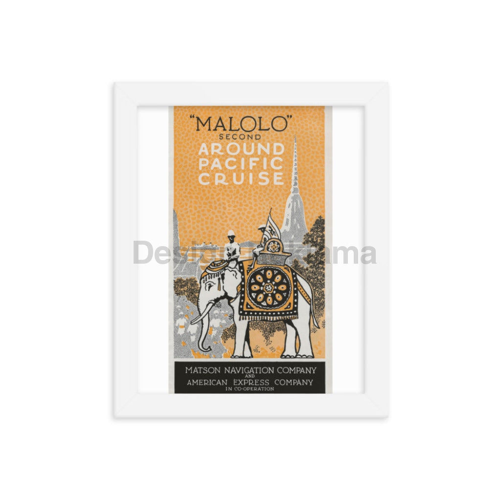 Malolo Second Around Pacific Cruise, 1930. Matson Navigation Company and American Express. Framed Vintage Travel Poster. Vintage Travel Poster Design Reklama