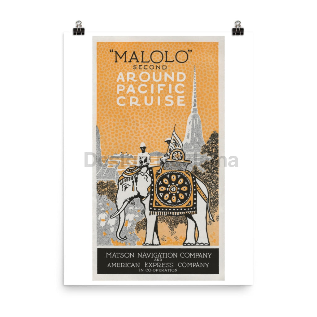 Malolo Second Around Pacific Cruise, 1930. Matson Navigation Company and American Express. Unframed Vintage Travel Poster. Vintage Travel Poster Design Reklama