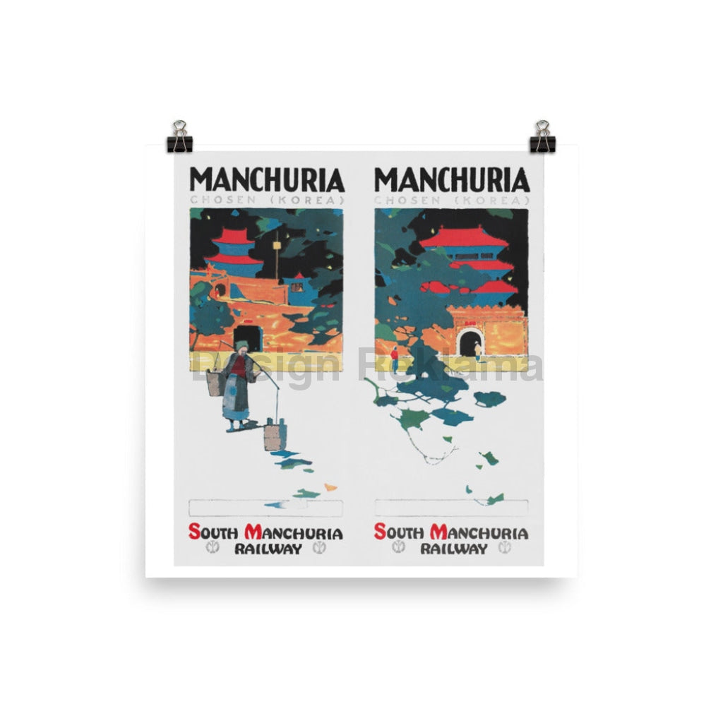 Manchuria and Korea by South Manchuria Railway, circa 1932. Unframed Vintage Travel Poster Vintage Travel Poster Design Reklama