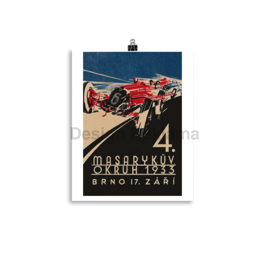 Masaryk Automobile Race Circuit, Grand Prix, Brno, Czechia, 17 September 1933. Unframed Vintage Travel Poster Vintage Travel Poster Design Reklama