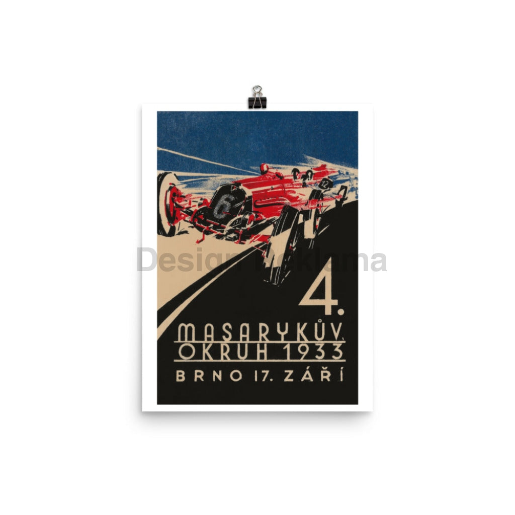 Masaryk Automobile Race Circuit, Grand Prix, Brno, Czechia, 17 September 1933. Unframed Vintage Travel Poster Vintage Travel Poster Design Reklama