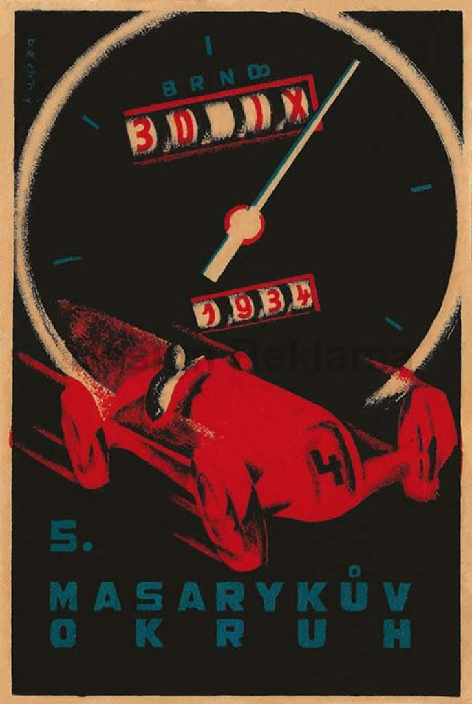 Masaryk Automobile Race Circuit, Grand Prix, Brno, Czechia, 30 September 1934. Unframed Vintage Travel Poster Vintage Travel Poster Design Reklama