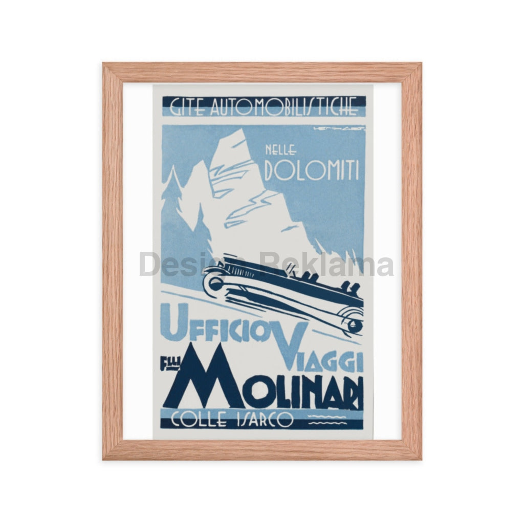 Motor Tours in the Dolomites, Italy from the Molinari Travel Company. Framed Vintage Travel Poster Vintage Travel Poster Design Reklama