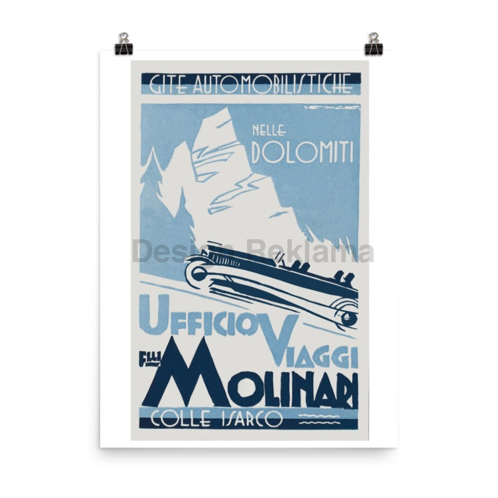 Motor Tours in the Dolomites, Italy from the Molinari Travel Company. Unframed Vintage Travel Poster Vintage Travel Poster Design Reklama