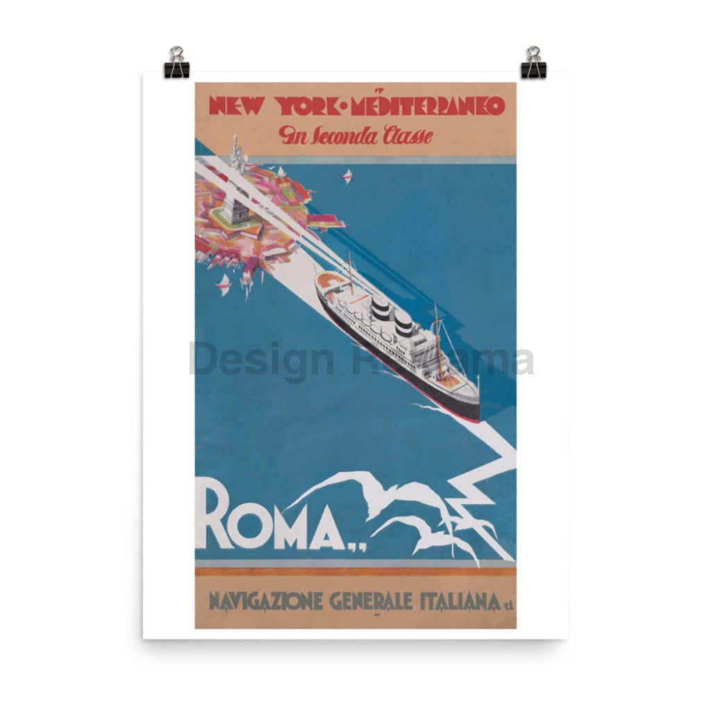 New York to the Mediterranean in Second Class by the Nagazione Generale Italiana, 1932. Unframed Vintage Travel Poster Vintage Travel Poster Design Reklama