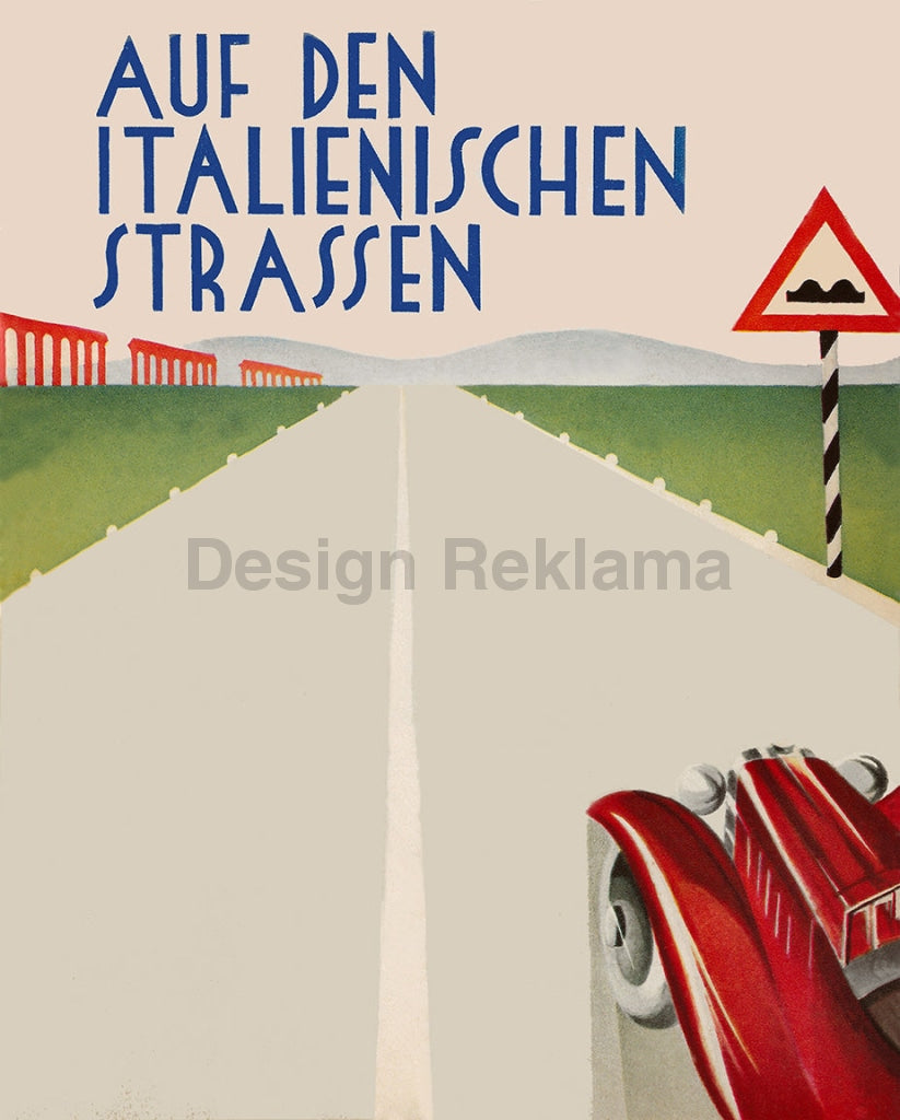 On the Italian Roads, 1935. Framed Vintage Travel Poster Vintage Travel Poster Design Reklama