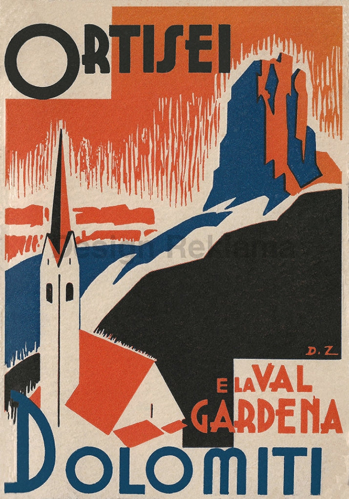 Ortisei and Gardena Valley, Dolomite Mountains, Italy circa 1935. Unframed Vintage Travel Poster Vintage Travel Poster Design Reklama
