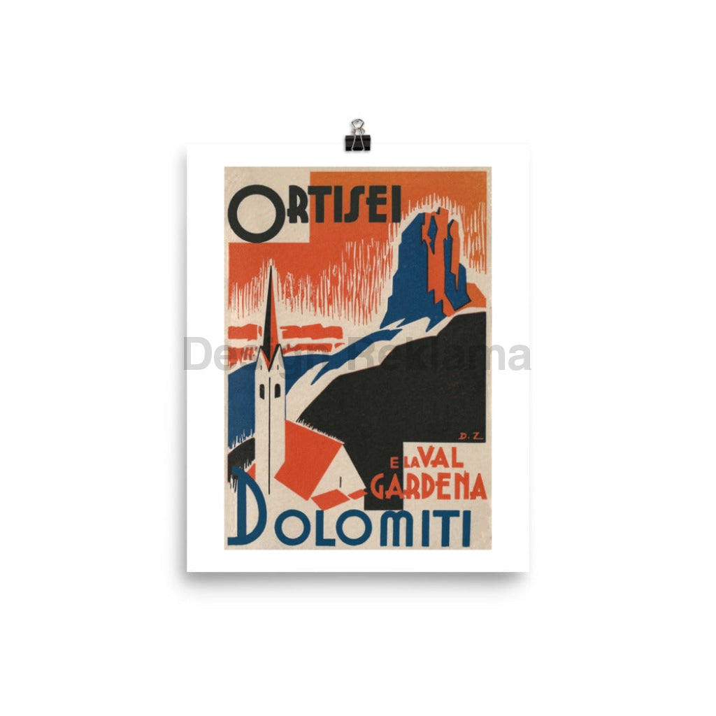 Ortisei and Gardena Valley, Dolomite Mountains, Italy circa 1935. Unframed Vintage Travel Poster Vintage Travel Poster Design Reklama