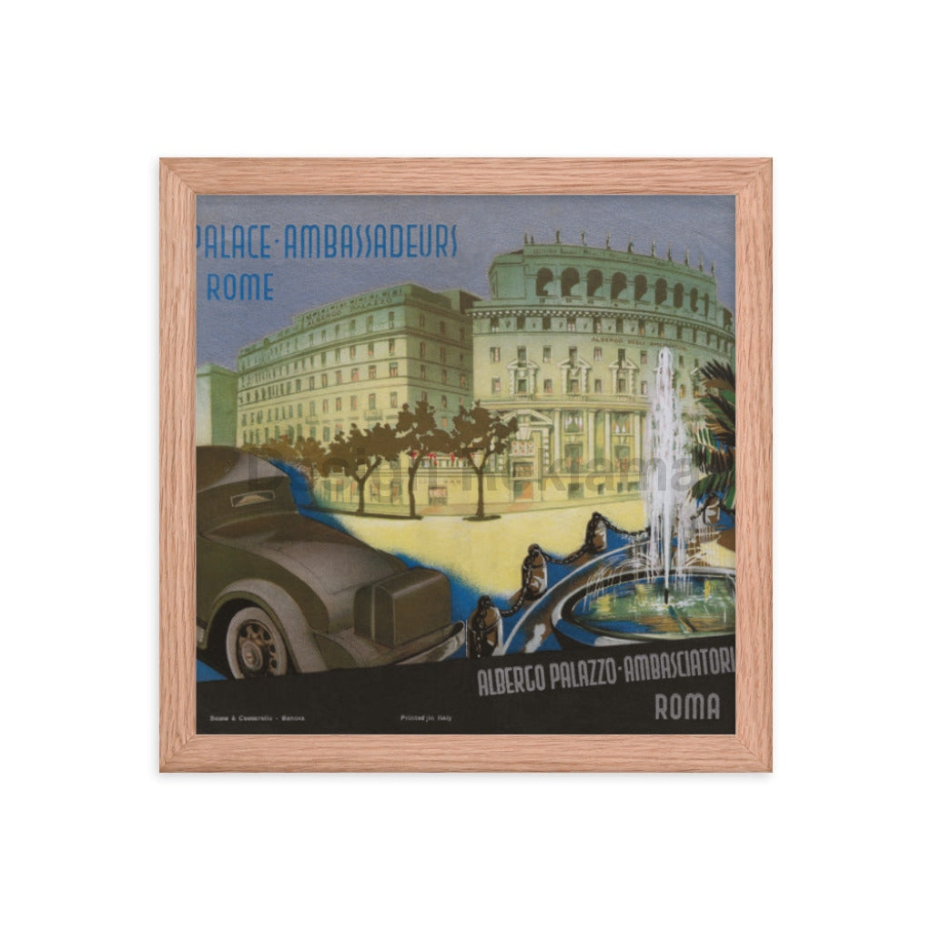 Palace Ambassadeurs Hotel Rome, Italy circa 1934. Framed Vintage Travel Poster Vintage Travel Poster Design Reklama