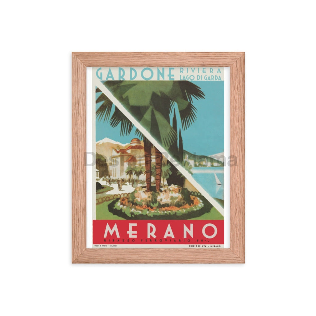 Poster for Merano and Gardone, Italy circa 1935. Framed vintage travel poster Vintage Travel Poster Design Reklama