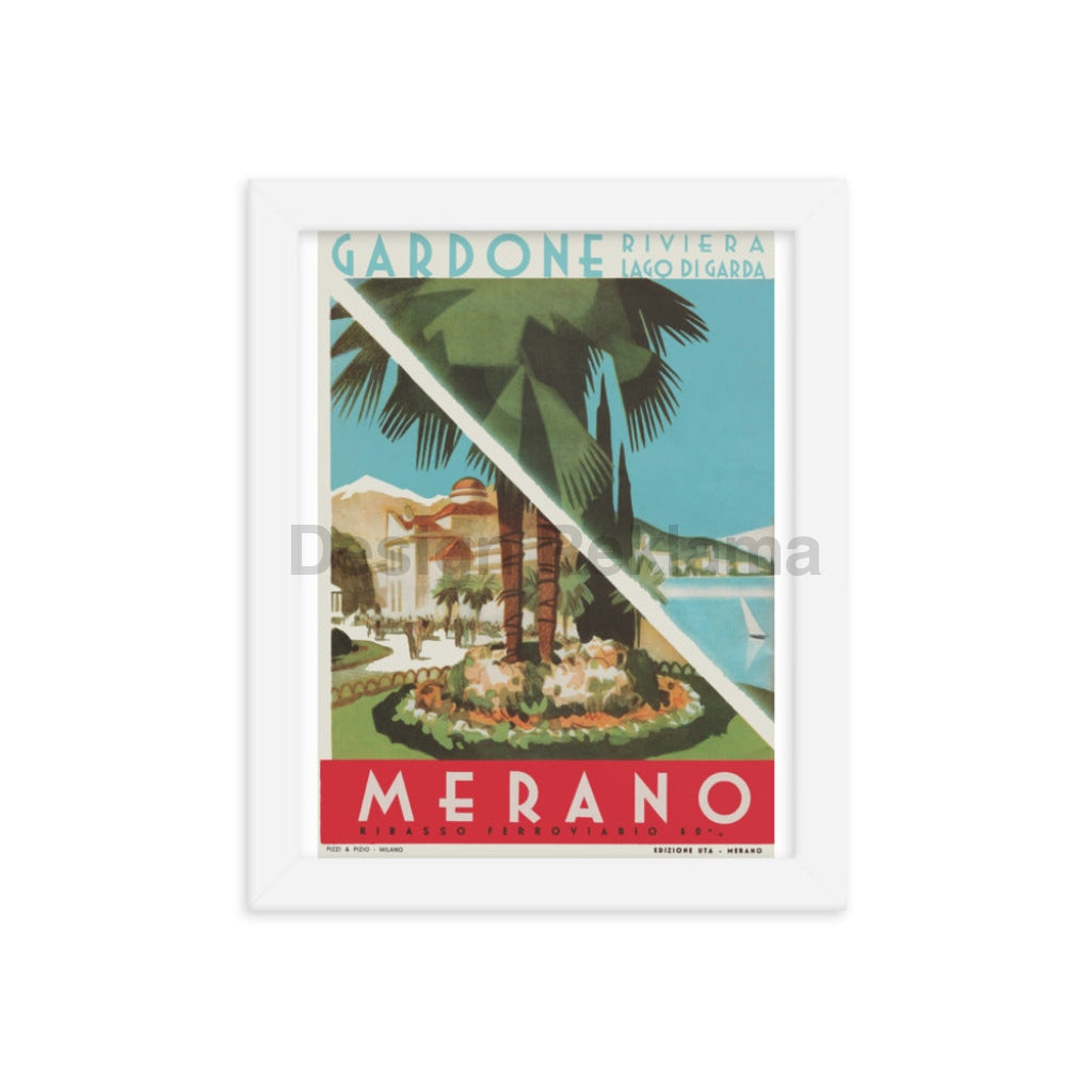 Poster for Merano and Gardone, Italy circa 1935. Framed vintage travel poster Vintage Travel Poster Design Reklama