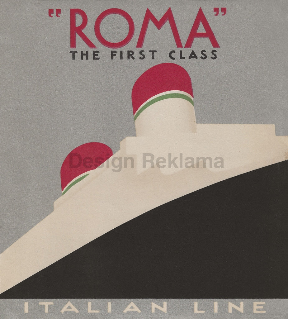 Roma First Class Italian Lines Italia Cosulich Lloyd Trestino, Adria, circa 1935. Framed Vintage Travel Poster Vintage Travel Poster Design Reklama