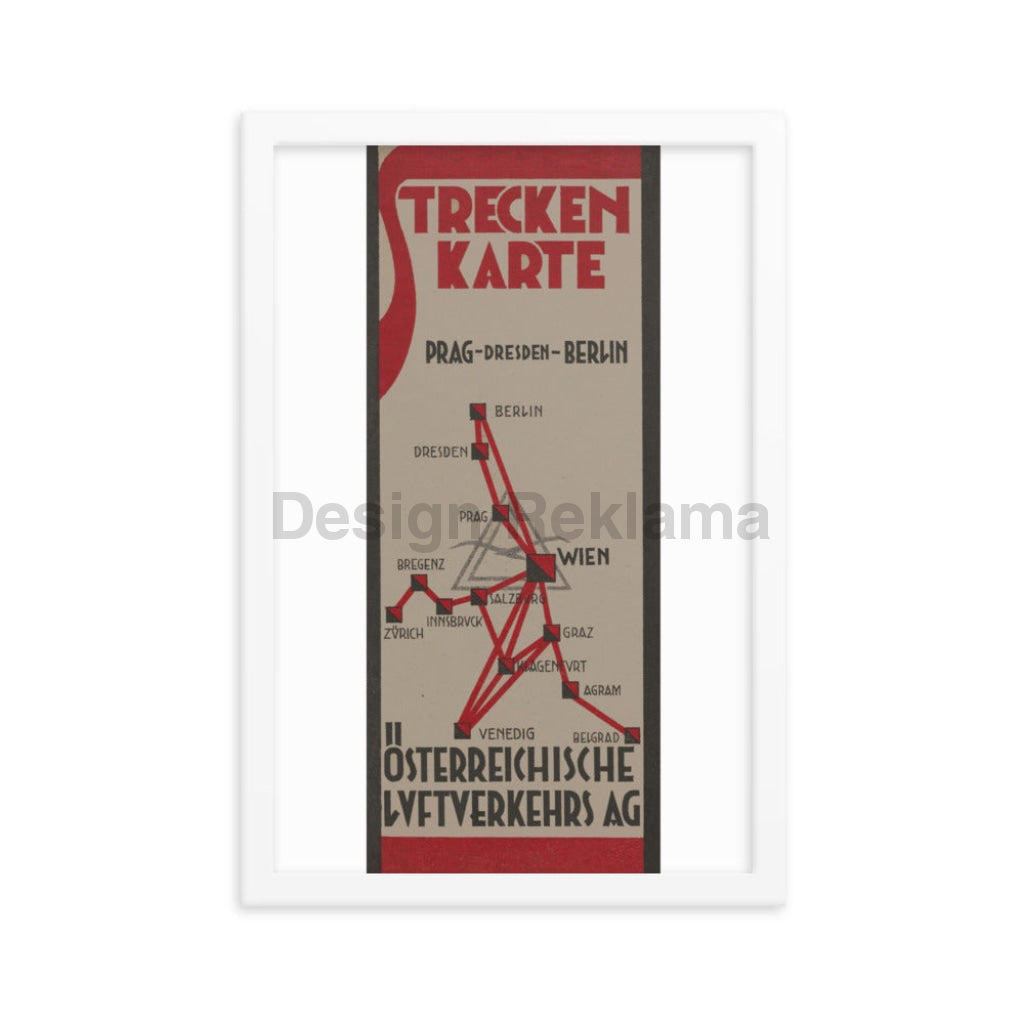 Route Map Austrian Airways 1932 Framed Vintage Travel Poster Vintage Travel Poster Design Reklama