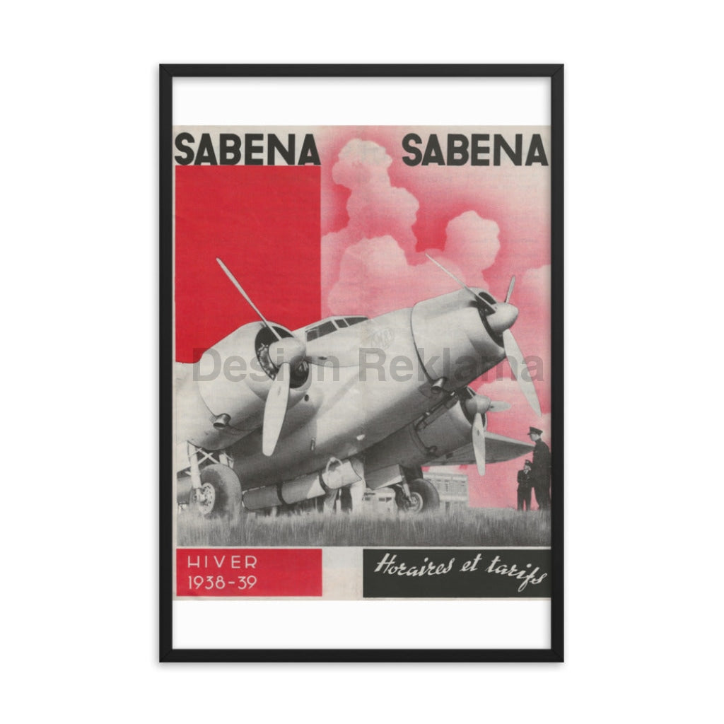Sabena Belgium Airlines 1938-39 Timetable, Framed Vintage Travel Poster Vintage Travel Poster Design Reklama