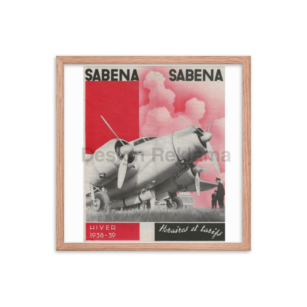 Sabena Belgium Airlines 1938-39 Timetable, Framed Vintage Travel Poster Vintage Travel Poster Design Reklama