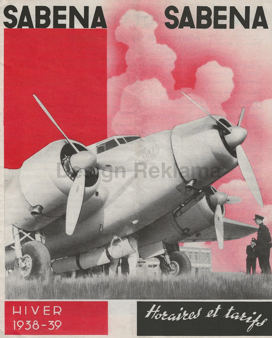 Sabena Belgium Airlines 1938-39 Timetable, Unframed Vintage Travel Poster Vintage Travel Poster Design Reklama
