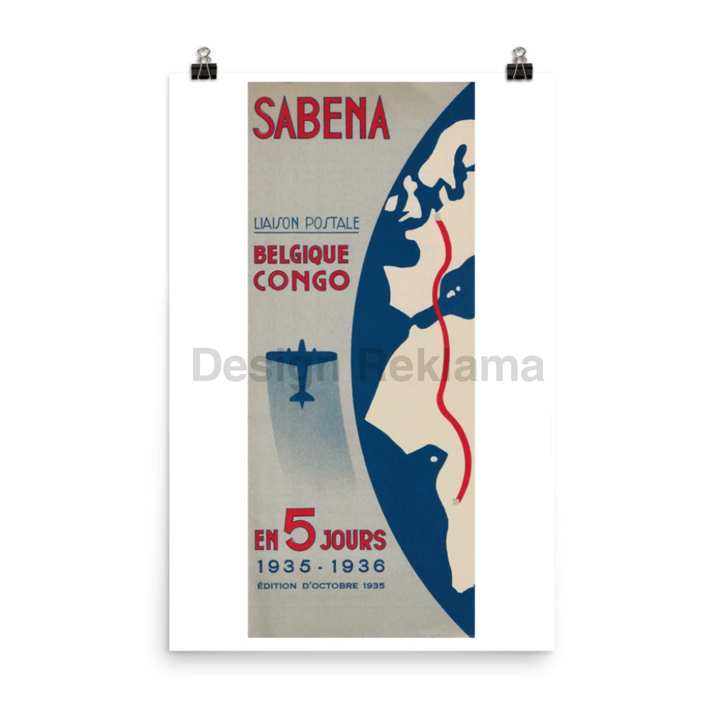 Sabena Belgium Airlines Service to Congo, 1935. Unframed Vintage Travel Poster Vintage Travel Poster Design Reklama