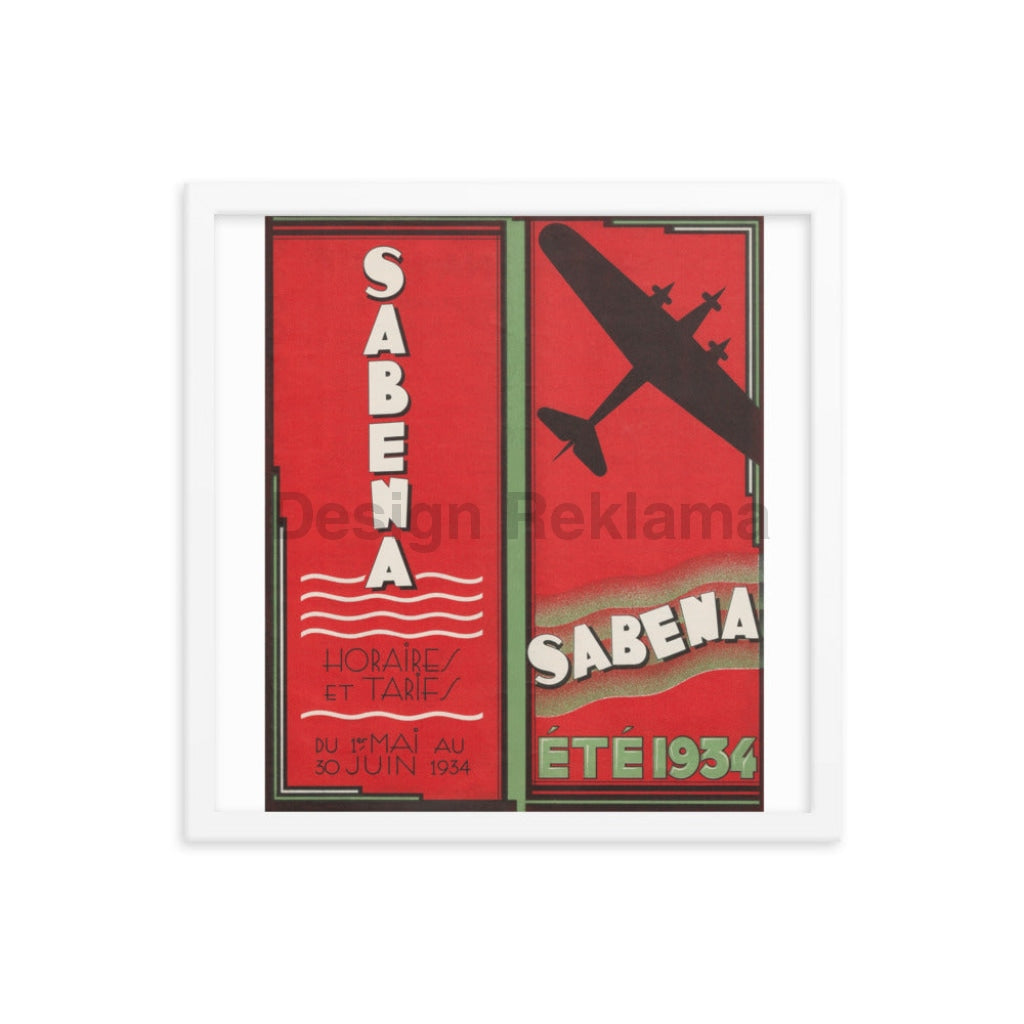 Sabena Belgium Airlines, Summer 1934. Framed Vintage Travel Poster Vintage Travel Poster Design Reklama
