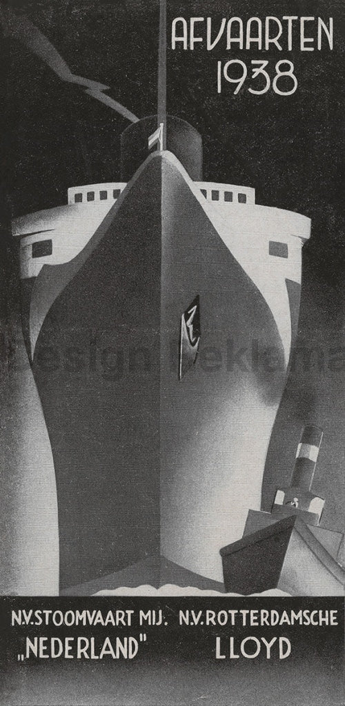 Sailings 1938 for the Rotterdamsche Lloyd, Steamship Nederland. Unframed Vintage Travel Poster Vintage Travel Poster Design Reklama