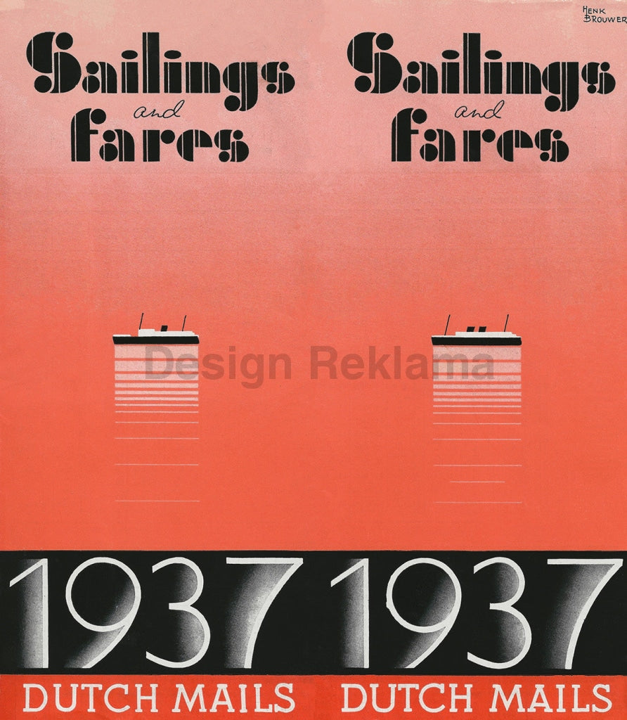 Sailings And Fares Dutch Mails, 1937. Unframed Vintage Travel Poster Vintage Travel Poster Design Reklama