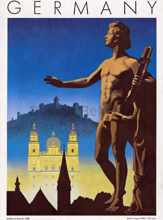 Salzburg, 1938. Unframed Vintage Travel Poster Vintage Travel Poster Design Reklama