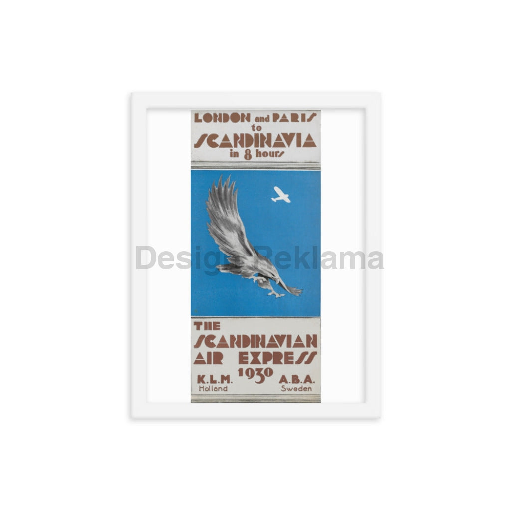 Scandinavian Air Express, 1930, Operated by KLM and ABA Airlines. Framed Vintage Travel Poster Vintage Travel Poster Design Reklama