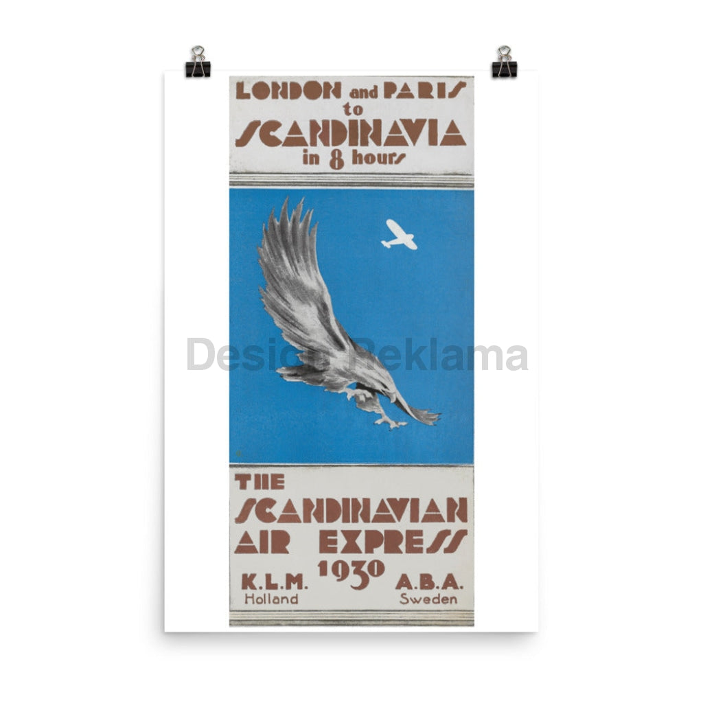 Scandinavian Air Express, 1930, Operated by KLM and ABA Airlines. Unframed Vintage Travel Poster Vintage Travel Poster Design Reklama