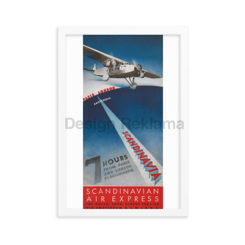 Scandinavian Air Express, 1933. JV by KLM and ABA, Framed Vintage Travel Poster. Designed by Beckman. Vintage Travel Poster Design Reklama