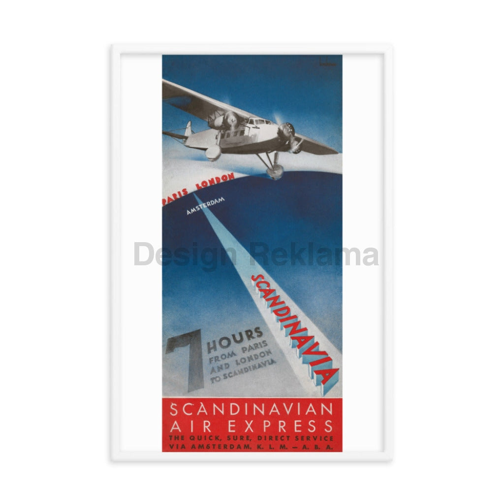 Scandinavian Air Express, 1933. JV by KLM and ABA, Framed Vintage Travel Poster. Designed by Beckman. Vintage Travel Poster Design Reklama