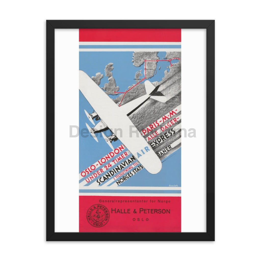 Scandinavian Air Express - Oslo - London - Paris - Malmo, 1932. Designed by Damsleth. Framed Vintage Travel Poster Vintage Travel Poster Design Reklama