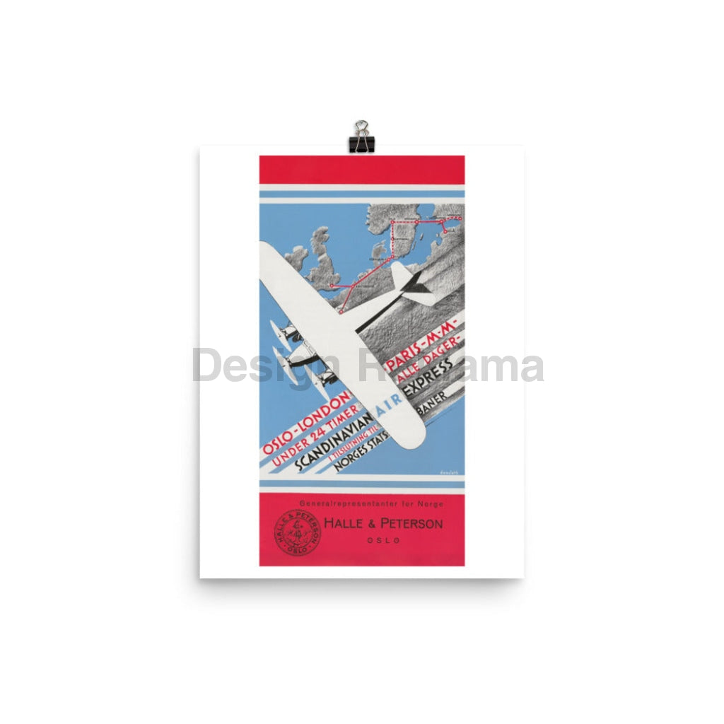 Scandinavian Air Express - Oslo - London - Paris - Malmo, 1932. Designed by Damsleth. Unframed Vintage Travel Poster Vintage Travel Poster Design Reklama