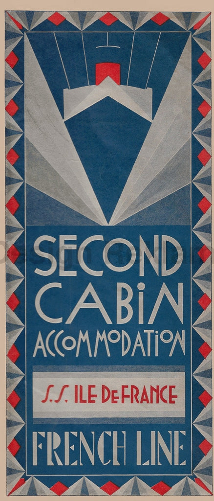 Second Class Accommodation Ile De France French Line, 1932. Framed Vintage Travel Poster. Vintage Travel Poster Design Reklama